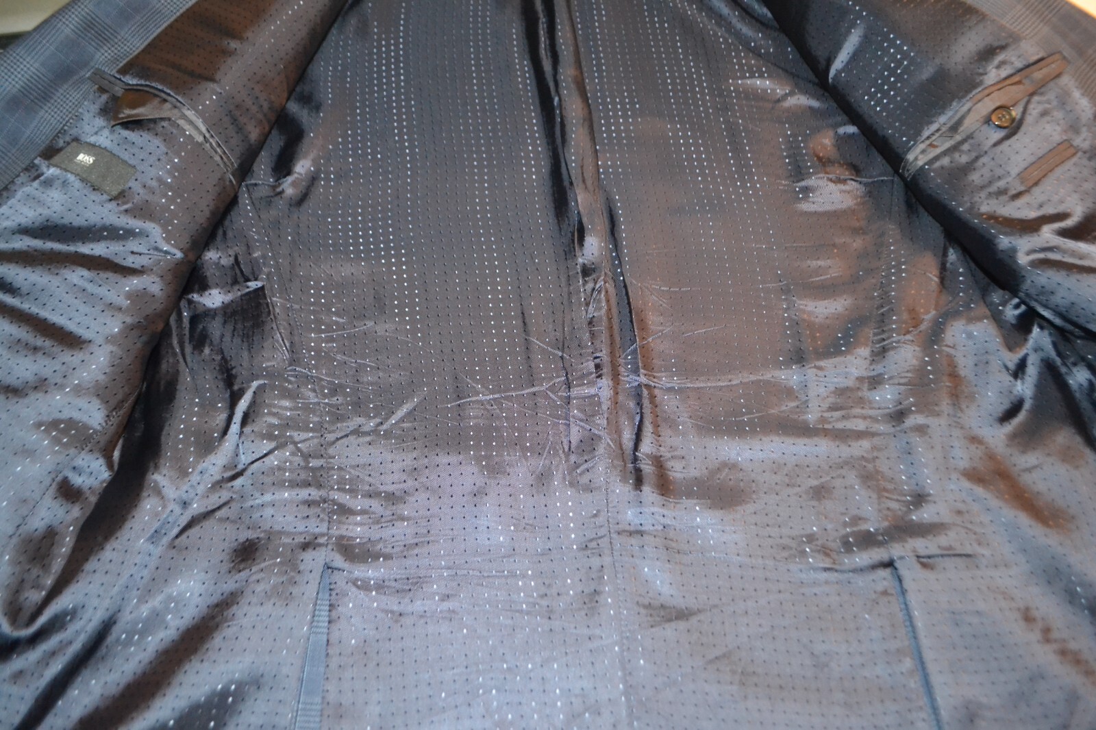 Hugo Boss Men Wool Blue Check 2 Front Metal Button Sports Coat Blazer Sz 46R thumbnail 11