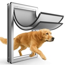 Full Seal-Flaps XL Dog Door for Doors, Aluminum Frame X-Large Silvery White