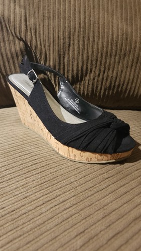 Maurices Women's Black Wedge Slingback Sandals Cork Platform Buckle US 9