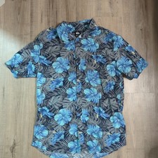 Quicksilver Mens Short Sleeve Hawaiian Shirt Regular Fit Aloha Size L Blue Gray