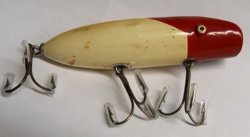 South Bend 973 Tack Eye Bass Oreno Wood Lure RARE Red & White STRIPED ...