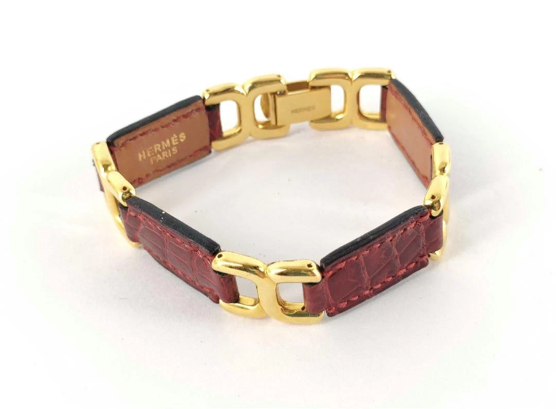 HERMÈS Bracciale Hermes catena oro pelle rosso maglia catena 