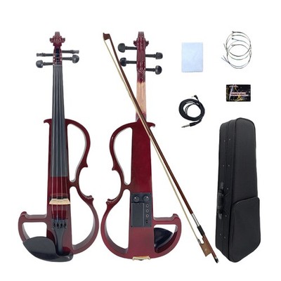 4/4 Silent Electric Violin, 4 Strings Ebony Fittings, Case and Bow for beginners