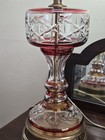 Rare Vtg Clear And Iridescent Cranberry Red Flash Glass Lamp Reticulated Base — photo 7