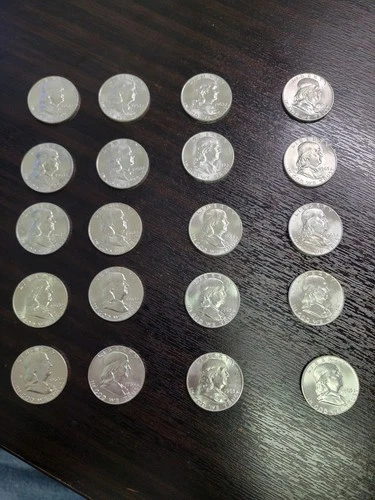 Tubed Roll of 20 GEM BU 1963 Franklin Silver Half Dollars $10 Face Value FV 50c