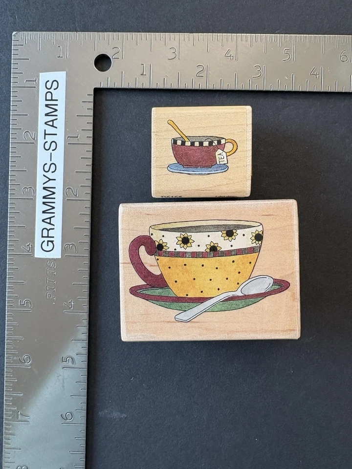 Taza de té Stampington Debbie Mumm taza de té LOTE de 2 estampillas de goma a lunares Foto 2 de 4