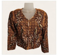Vintage Handmade Orange Brown Beaded Cropped Jacket Bolero Size Small Silk Back