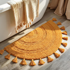Half Circle Boho Bathroom Rugs with Tassels 100 Cotton