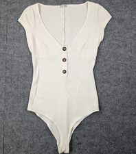 Reformation Martin Bodysuit Womens Small White Ribbed Basic Capsule Minimal Top