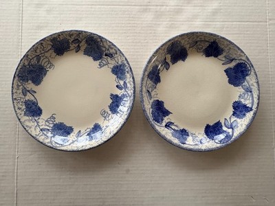 POOLE POTTERY Hand Painted Blue Leaf Dinner Plates Made in England- Set of 2