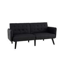 COSTWAY 164 CM Convertible Futon Sofa Bed Couch Loveseat W/Backrests Black