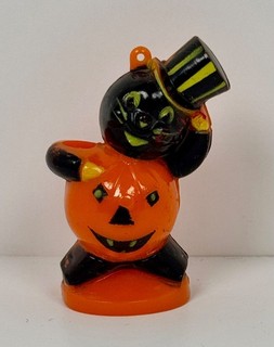 Vintage Plastic Halloween Tico Toys/Robsbro Pirate Cat w/Top Hat Sucker Holder