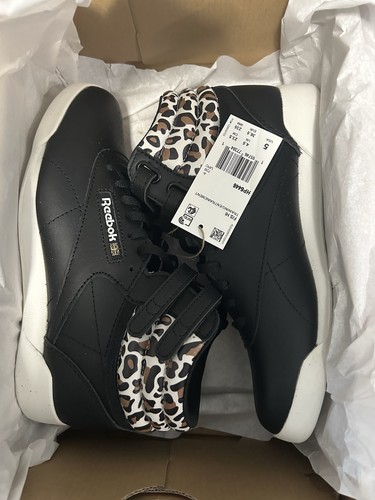 BNWB GRADE SCHOOL GIRLS REEBOK FREESTYLE HIGH LEOPARD & BLACK #HP6446 US SIZE 5 - Picture 15 of 24