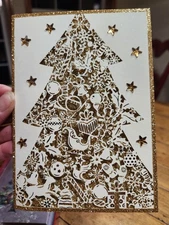 Papyrus Handmade Notes Christmas Card 8 With Envelopes & Seals Gold Glitter Tree