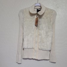 Ivory Faux Fur Front Zip Knit Jacket
