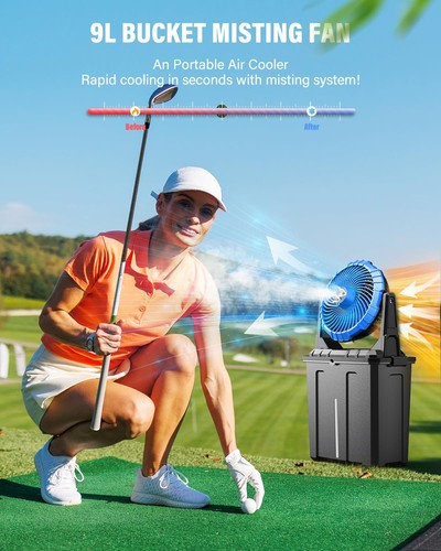 9L Bucket Portable Misting Fan for Outdoors Patios, 30000mAh Rechargeable Bat... - Picture 3 of 7