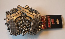 Hot Leatherw Crossed Gun Pistols with bullets Silver Tone Belt Buckle 23C 