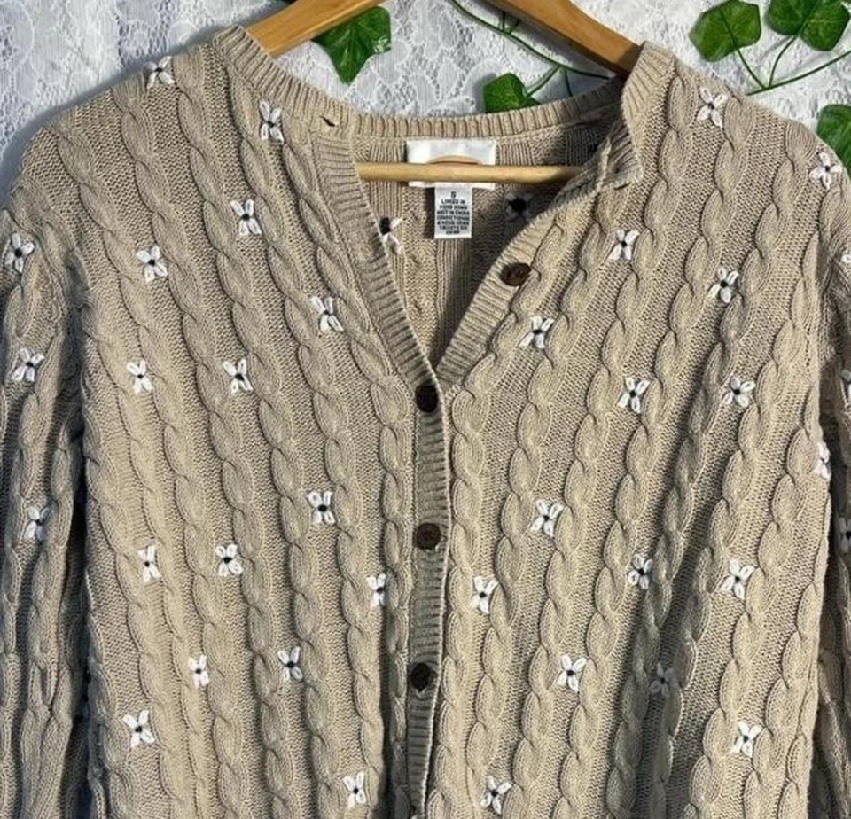Cárdigan Cottagecore Floral Talbots Años 80 90 De Colección Para Mujer Pequeño Bordado Foto 2 de 4