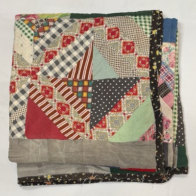 Vtg Depression Era Scrap Patchwork Quilt 76x78  Primitive Farmhouse Feedsack