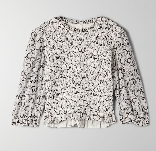 Aritzia Wilfred Smocked Prairie Tempest Shortsleeve Blouse Size S