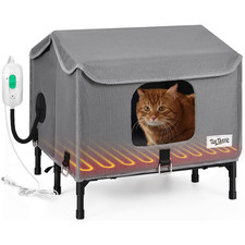 Heated Outdoor Cat House,Weather-Resistant Insulated Cat Shelter with Elevated S
