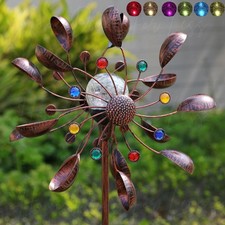 Solar Kinetic Double Wind Spinner Garden Stake Multicolor Outdoor Yard Art 75"H