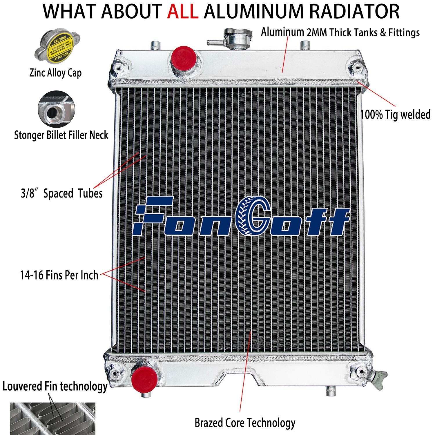 2-Row Aluminum Radiator fits Kubota L3200 L3800,LX2610 LX3310 LX3520 TC420-16000