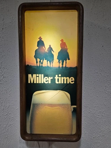 Vintage Miller Time - Miller Lighted Beer Sign 1982, 12"x25"