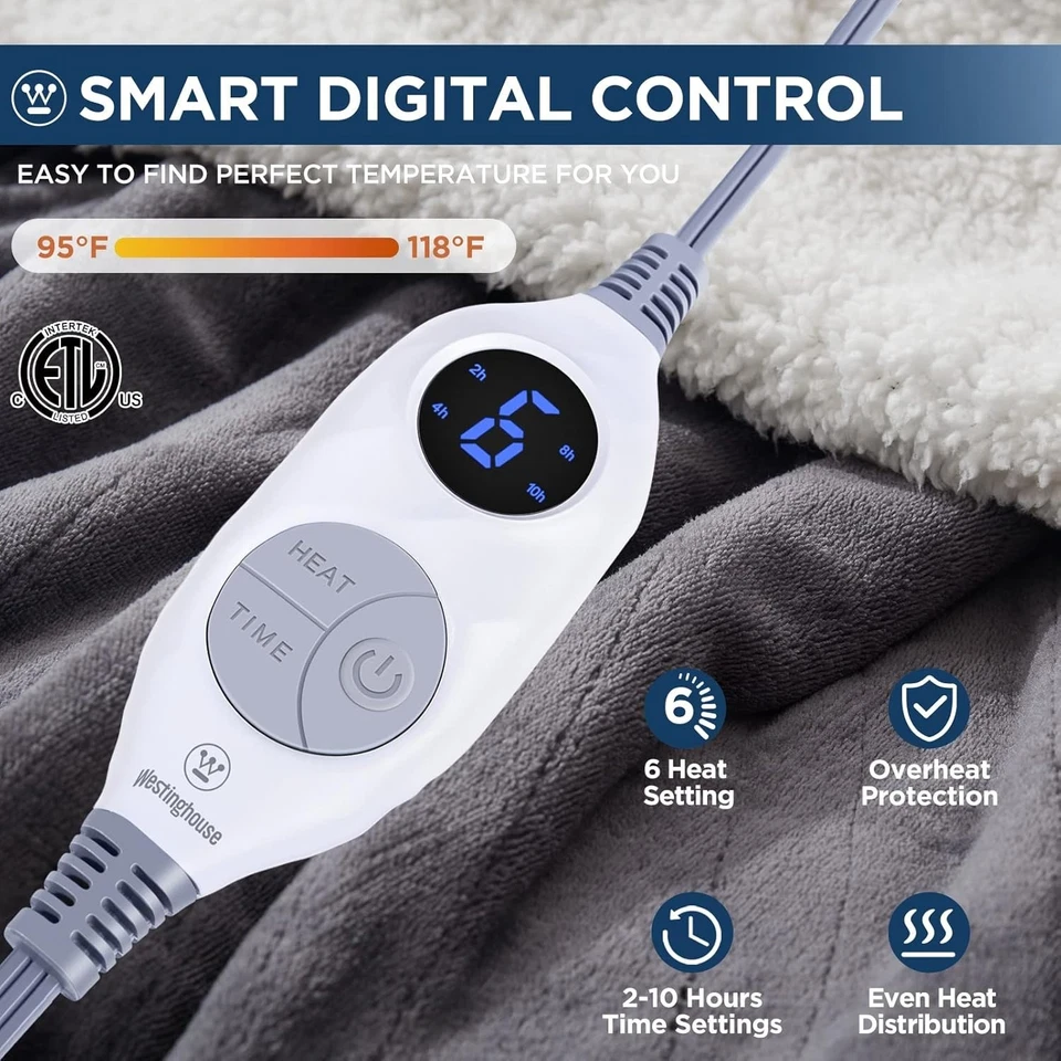 Manta térmica, manta eléctrica con 6 niveles de calefacción y 2-10 H... Foto 4 de 4