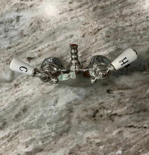 Vintage Clawfoot Tub Faucet With Porcelain Handles 4" Spread - Image 2 of 4