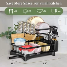 Dish Drying Rack 2 Tier Large Dish Rack with Utensil Holder and Drainboard