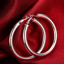 925 Sterling Silver Classic 2" Large Round Hoop High Polished Women's Earrings 