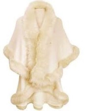Women's Soft Knit Two Tier Cape with Faux Fur Trim