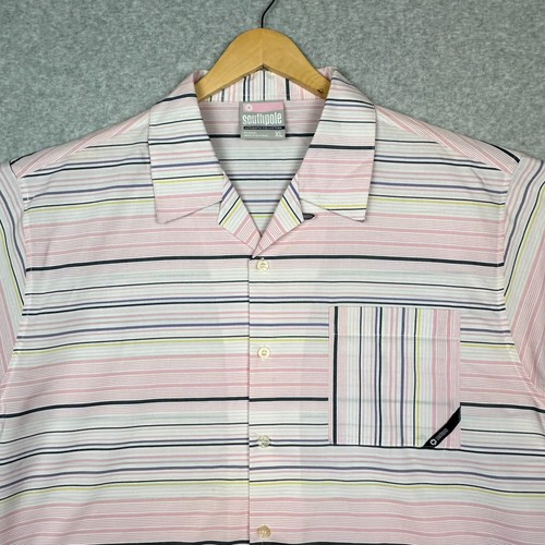 SouthPole Shirt Mens XL Pink Stripe Short Sleeve Button Up Authentic Collection - Picture 2 of 11