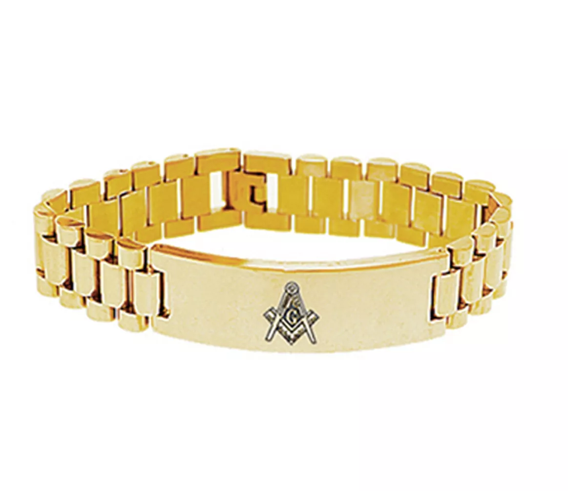 Masons Bracelet Gold Tone Stainless Steel Freemason Masonic Linkage Bracelet