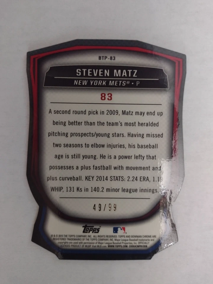 Autógrafo Steven Matz (ADN) 2015 Bowman Scouts #BTP-83 (49/99) RC Foto 3 de 4