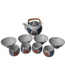 Vintage Japanese Tea Set OMC Porcelain -Teapot  Cups w/ Lids  9 PCS 