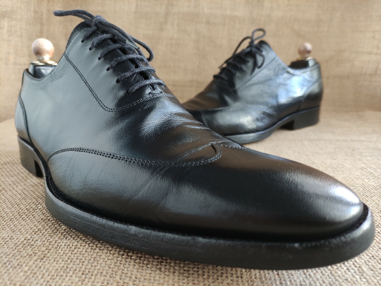 Black Leather Wingtip Oxford Shoes Szie 