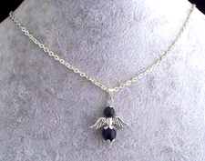 Sparkling Blue Sandstone Guardian Angel Pendant,Tibetan Silver Chain Necklace