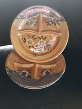 Vintage Children's Dishes Grill Plates 3 Japanese Lusterware Floral Gold Blue