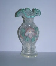 Fenton 6.75" Vase Meadow Beauty Spiral Rib Optic Sea Mist Green Crest Edge