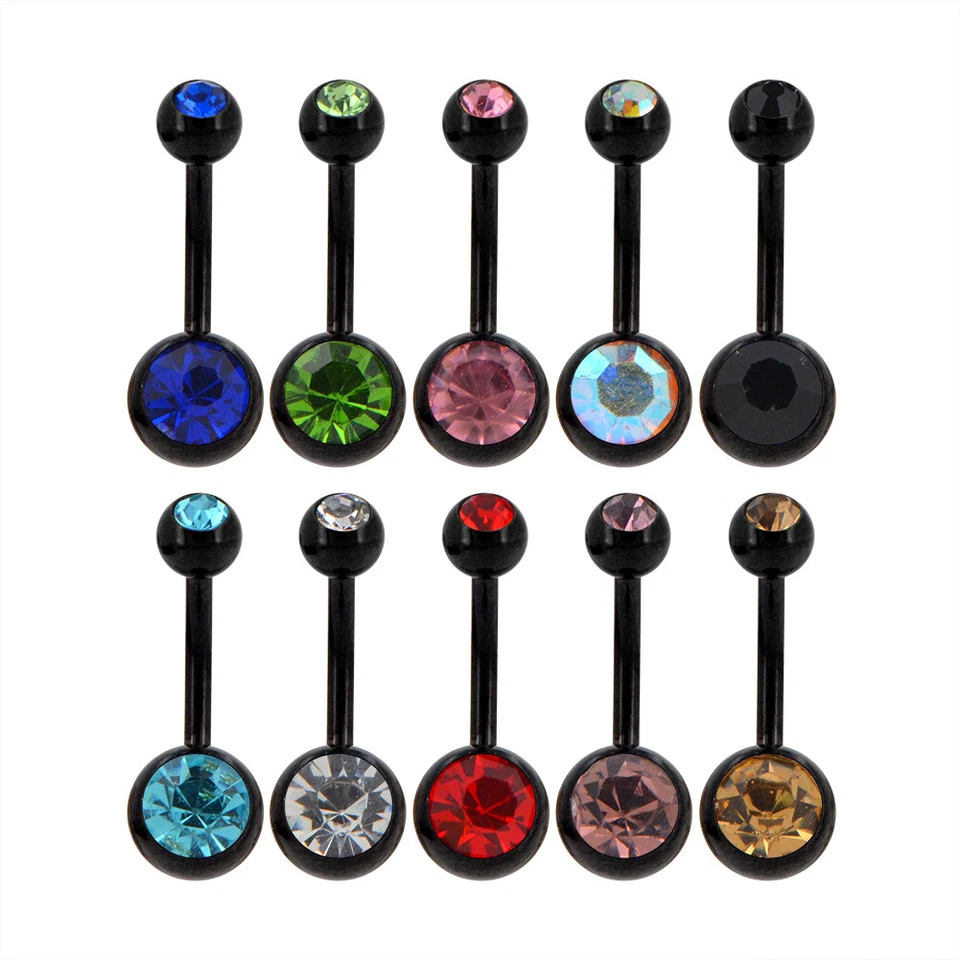 Anillo ombligo 10 u 8 doble gema desagradable acero ombligo cuerpo piercing joyería Foto 2 de 3