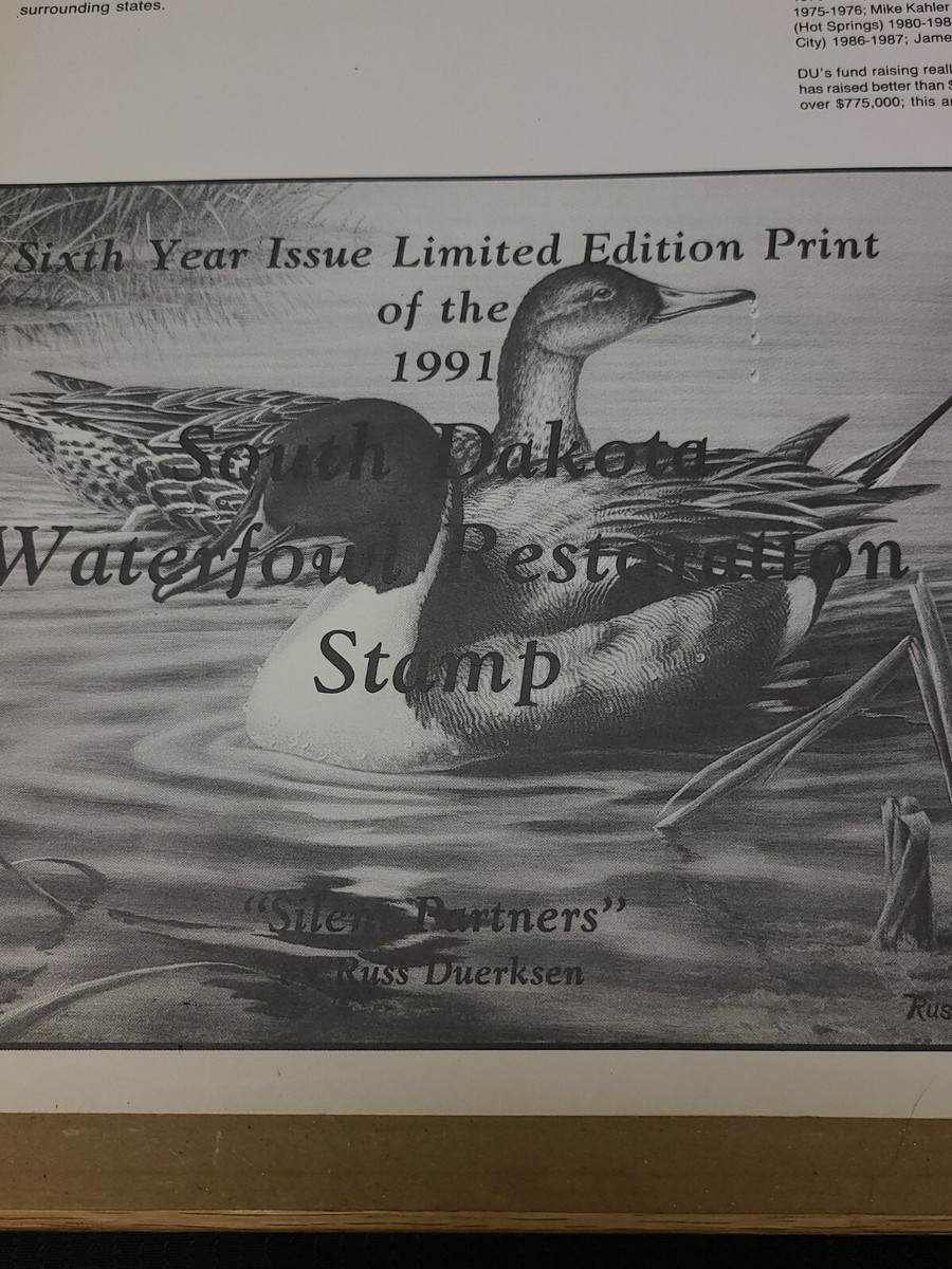 1991 Ducks Unlimited SOUTH DAKOTA Waterfowl Stamp & Ltd Ed