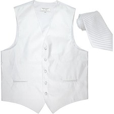 New Men's Vertical Tone on Tone stripes tuxedo Vest Waistcoat  necktie White