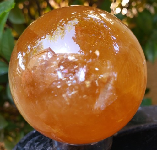 2.3" Honey Yellow Calcite Quartz Crystal Sphere Ball Orb Rainbows Star, 306g - Picture 15 of 17