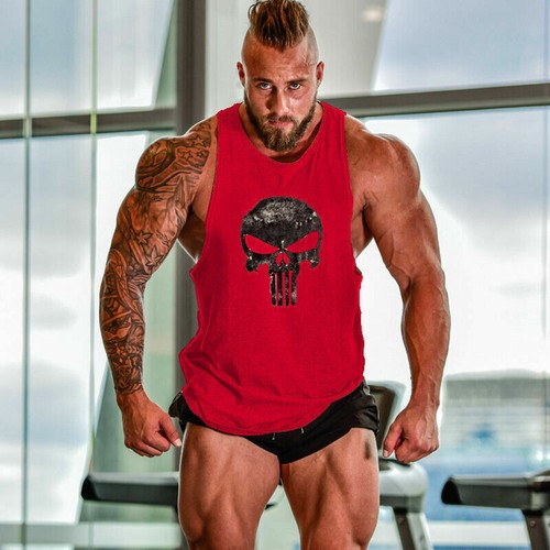 New Men's Punisher Fitness Tank Tops Cotton Sleeveless Workout Stringer Clothing - Picture 6 of 8