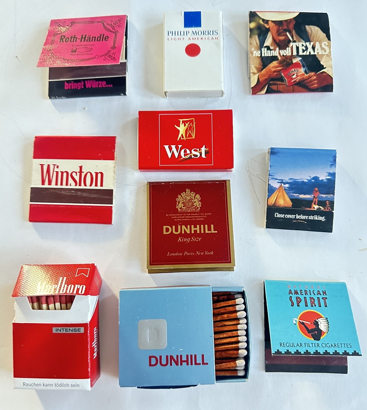 10 Streichholzheftchen Streichholzbriefchen Zigarettenreklame Vintage