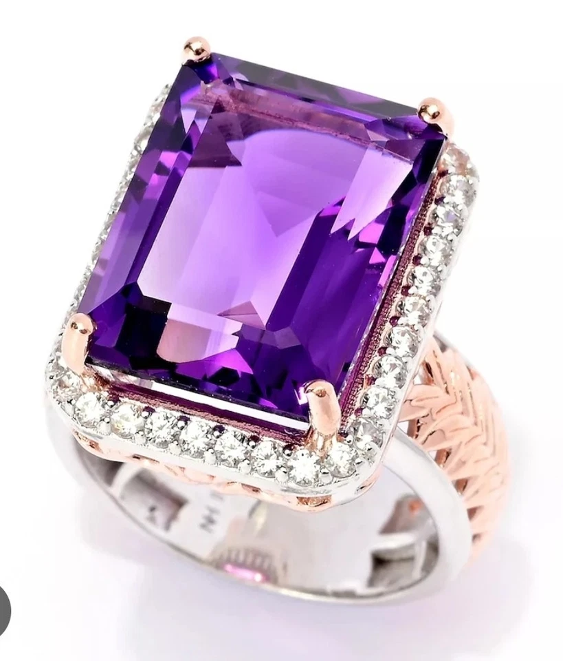 Anillo Gems En Vogue Amatista Paladio Plata de Ley Oro Rosa 24k Talla 8 Foto 2 de 4