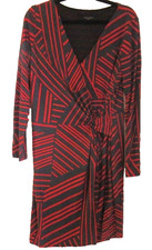 Nine West Faux Wrap Dress, Black and Red Zig Zag Print, Size 16, E231