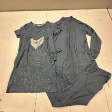 Live 2 Lounge Blue 4 Piece T Shirt Tank Top Pants Robe Pajama Set Women's Size S